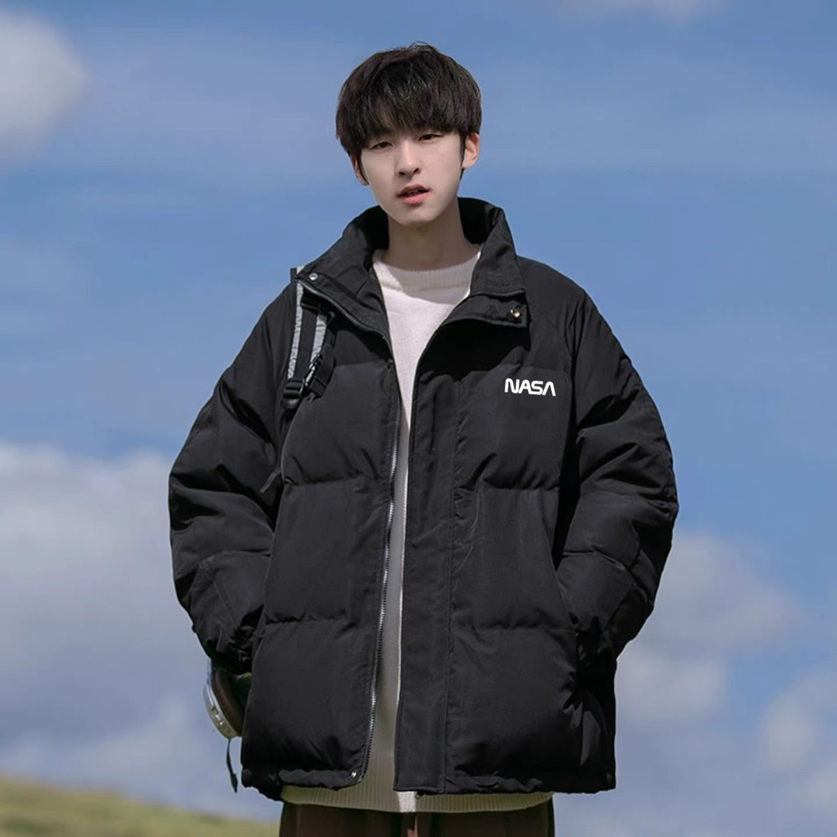 棉衣男秋冬季港风宽松字母印花休闲棉服外套晋江潮流加厚立领棉袄