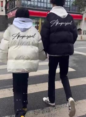 字母印花立领棉服棉袄男女生冬季加厚保暖宽松面包服外套情侣棉衣