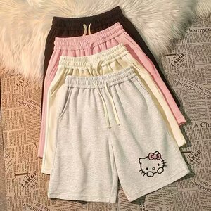 日系短裤夏季潮流凯特猫咪印花宽松直筒男女同款运动休闲五分裤子