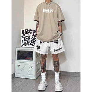 直筒抽绳五分裤 夏季 街头宽松百搭阔腿裤 男vibe欧美式 潮 运动短裤