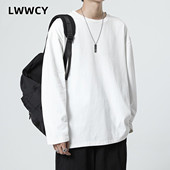 潮流百搭纯色男 圆领内搭上衣打底衫 2025白色长袖 t恤男潮牌春秋季