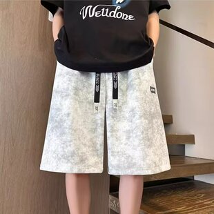 男夏季 宽松阔腿外穿5五分裤 薄款 休闲裤 潮牌美式 扎染脏脏运动短裤