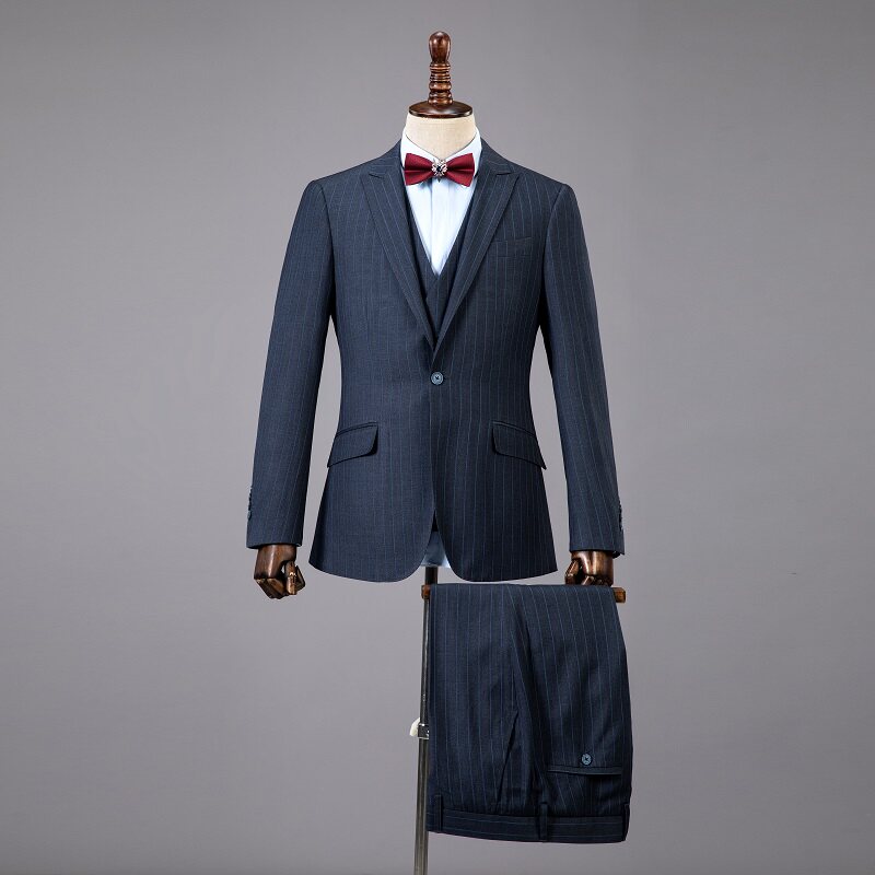 量身定制西服男士灰色条纹韩版