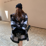 【出货】2C200-Y642-P275-K418黑白格真毛毛袖口70毛羊毛大衣，女装毛呢外套，2C200