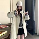 【】韩系格子卷边拼色风衣2C200-8837-P145-K208，女装风衣，2C200
