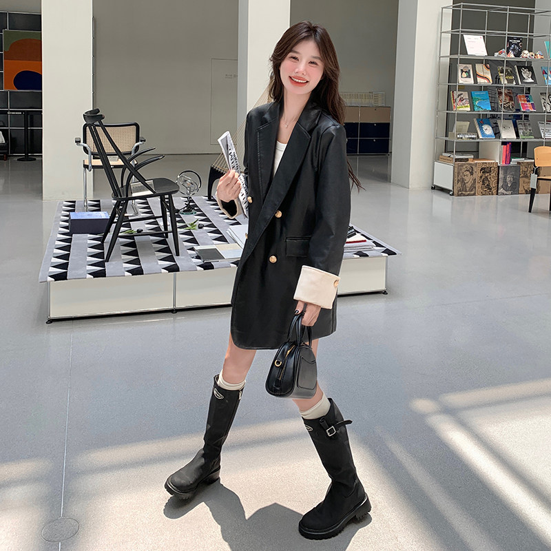 【】拼接色卷袖皮衣2C200-8830-P135-K198,女装皮衣,2C200