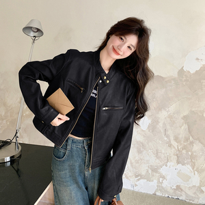 美拉德咖色PU皮衣外套女2025秋季新款高级感又酷又飒时髦短款夹克图片