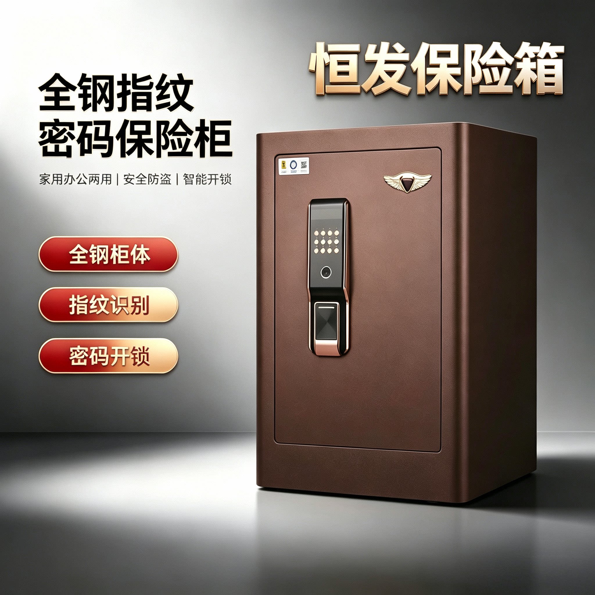 恒发3C认证指纹保险箱保险柜家用办公30-150CM高全钢防盗入墙包邮