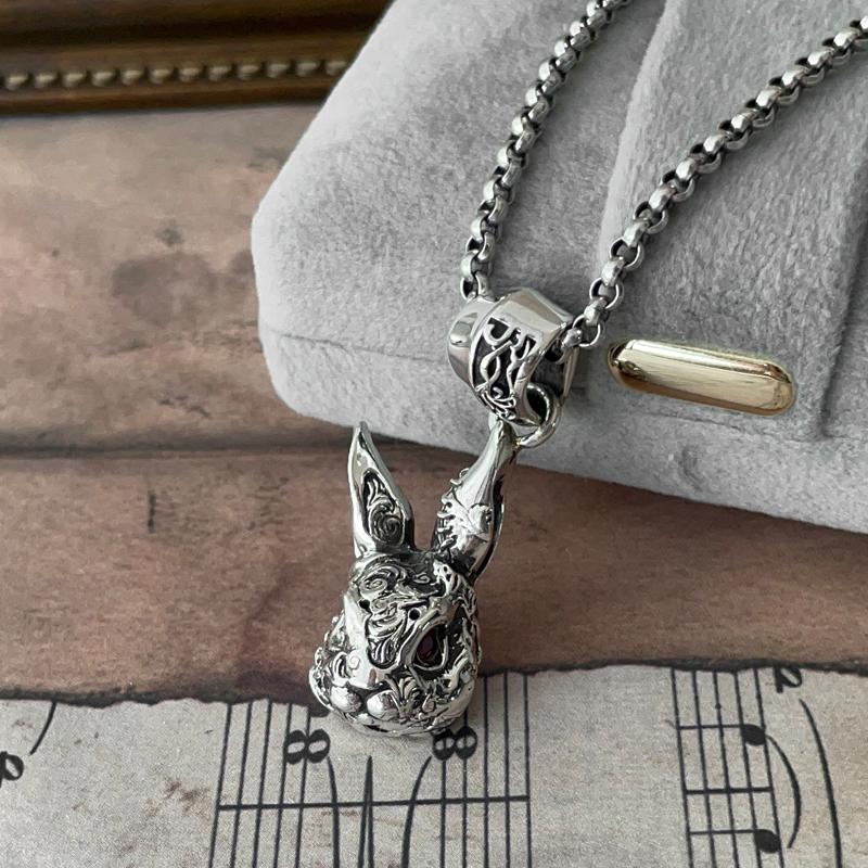 吊坠s925纯银骷髅头吊坠长款