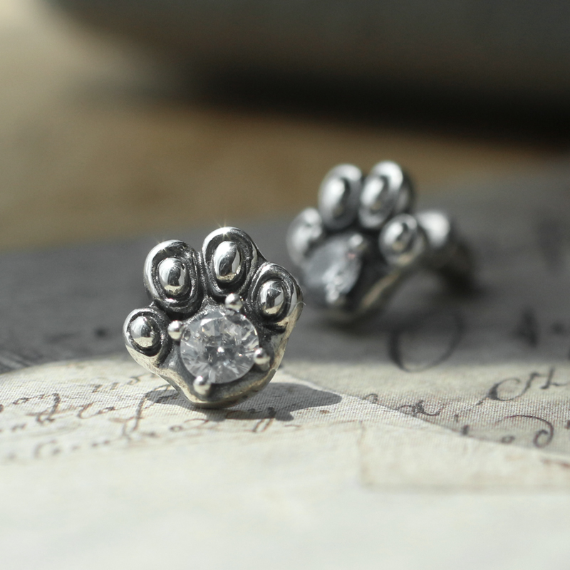 s925纯银萌宠可爱风简约猫爪耳钉