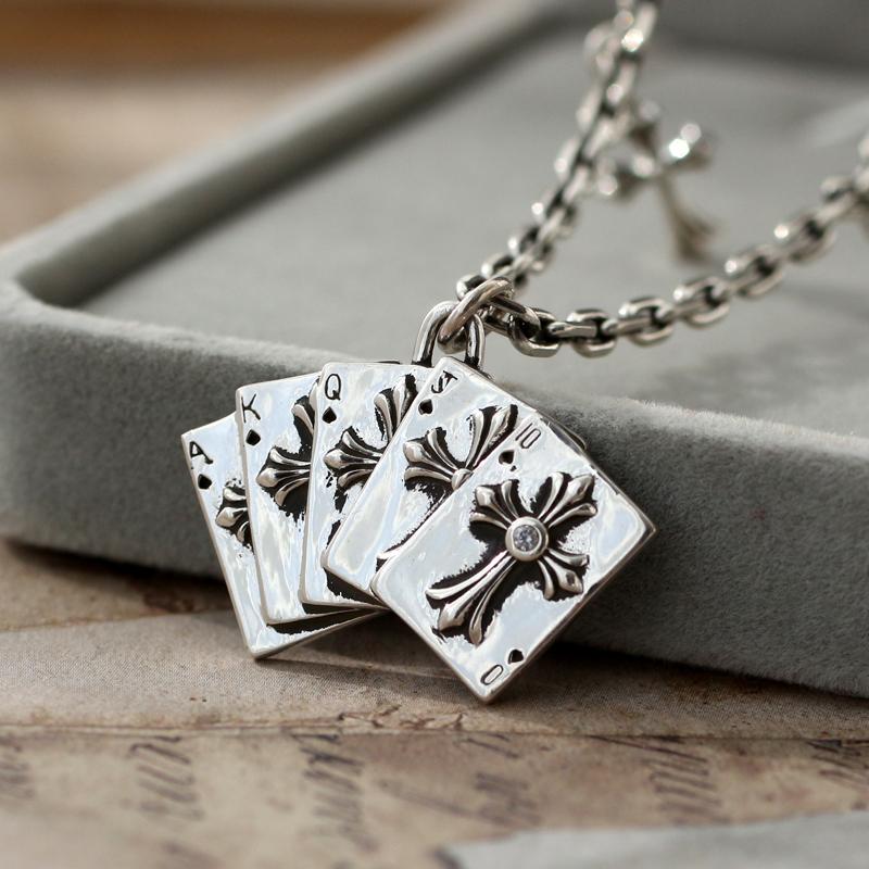 潮流立体手工扑克牌吊坠s925银