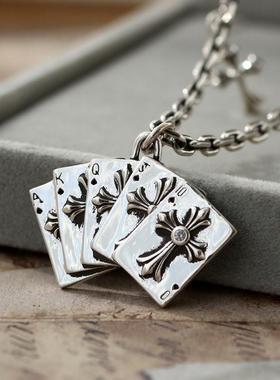 潮流立体手工扑克牌吊坠s925银