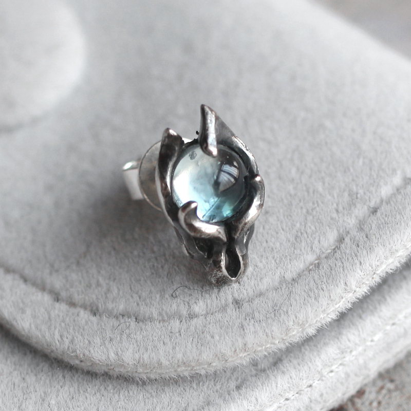 纯银复古月光石男女防过敏耳钉