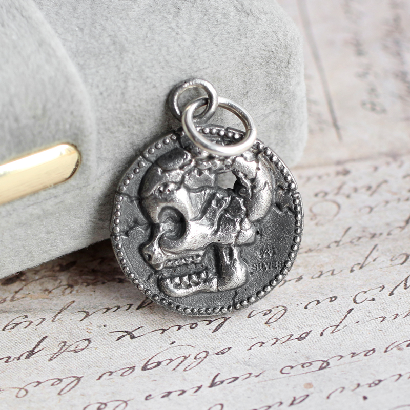 925纯银朋克做旧工艺骷髅吊坠