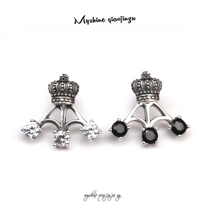 纯银简洁复古锆石女士防过敏耳钉