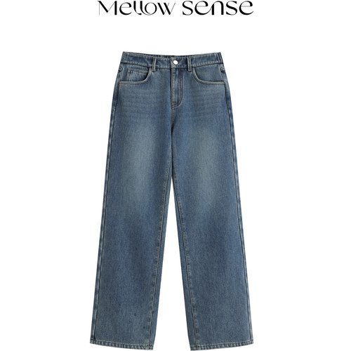 MELLOW SENSE 加绒保暖松紧腰直筒显瘦牛仔裤