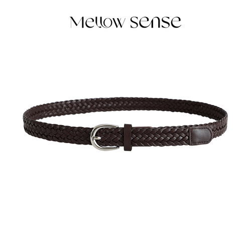MELLOW SENSE 复古百搭咖色编织设计皮质腰带
