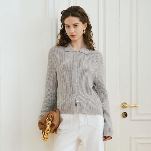 MELLOW SENSE 2026SS法式老钱风针织衫慵懒镂空polo领羊绒毛衣