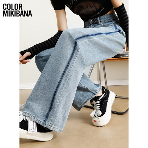 微弹中腰阔腿裤Mikibana101撞色