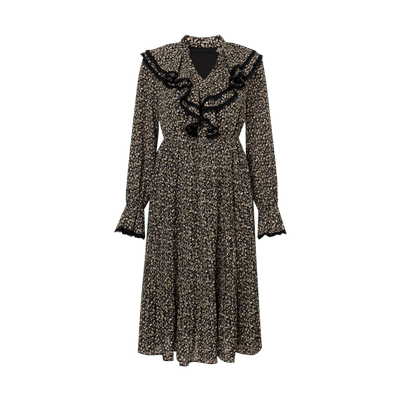 MIKIBANA碎花V领连衣裙夏季新款显瘦遮肚度假长袖裙子Z33OD8644