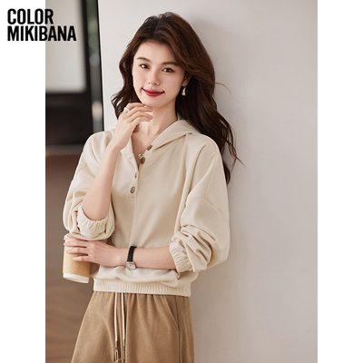 MIKIBANA休闲百搭格纹卫衣连衣帽宽松系带圆领气质上衣J44DK3619