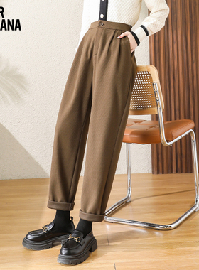 MIKIBANA高腰显瘦哈伦裤女春秋季新款咖色休闲通勤女裤J44BP3544