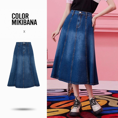 MIKIBANA高腰显瘦牛仔A字裙