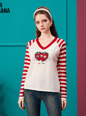 MIKIBANA米可芭娜双子座草莓多巴胺甜妹条纹针织衫新款D33TP8050