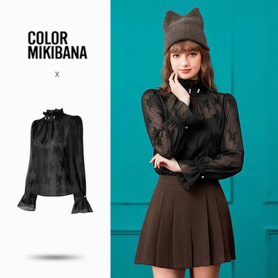 MIKIBANA2026新款蕾丝钉珠立领衬衫显瘦藏肉上衣女J61TS2223