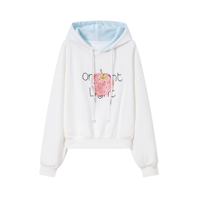 MIKIBANA白色连帽卫衣女2024早秋新款宽松抽绳套头上衣J44WY3190