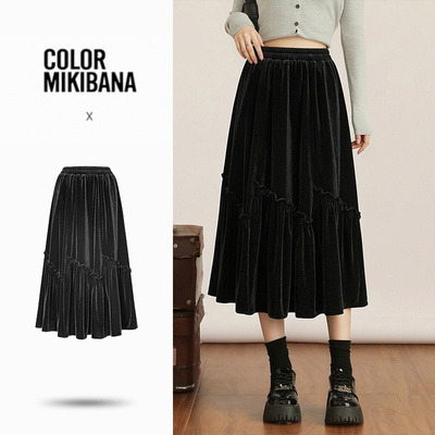 MIKIBANA2026春季新款加绒花边A字半身裙女J61BK2001