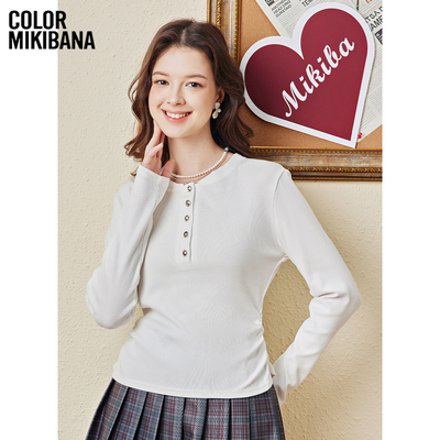 mikibana早春秋季打底衫女内搭修身显瘦白色长袖t恤上衣J41TT3118