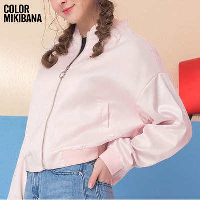 MIKIBANA米可芭娜福利女式短款外套粉色夹克长袖上衣潮J44TB3025