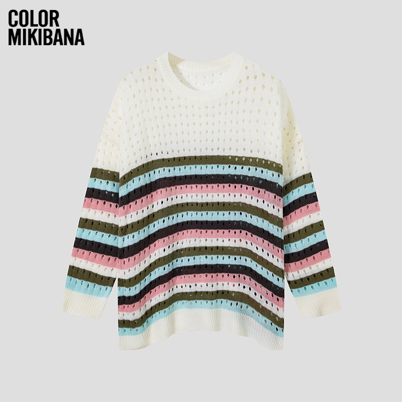 MIKIBANA针织毛衫条形毛衣长袖版型色彩堆叠休闲J44TP3233
