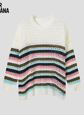 MIKIBANA针织毛衫条形毛衣长袖版型色彩堆叠休闲J44TP3233