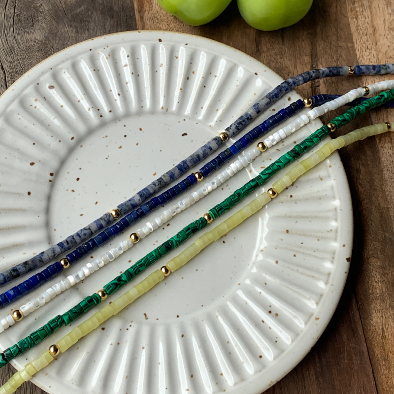 Berber 天然彩色半宝石手工串珠925银 高级时髦百搭黑玛瑙项链