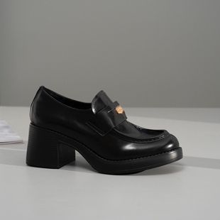 WAR2023春季 圆头百搭牛皮单鞋 新款 粗跟厚底乐福鞋 明星同款 BALLET