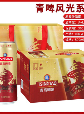 青岛啤酒五四广场风光城韵掠影500mlX12听中浓度青岛产黄啤