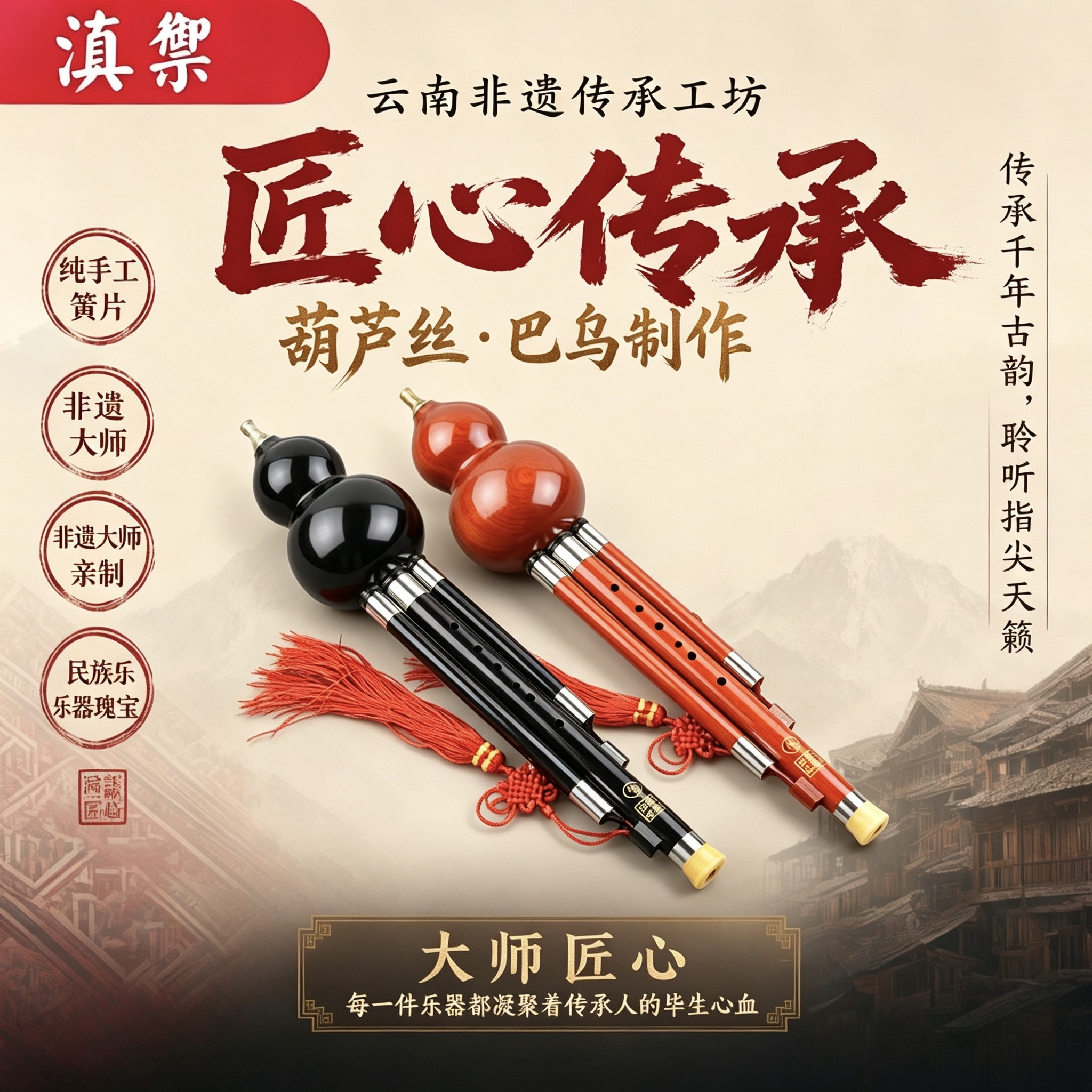 滇御 非遗葫芦丝 黑木红木c调降B调F调D调G调A调初学者专业演奏