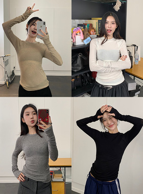 EAL天丝羊毛打底衫女秋冬内搭楠涛修身显瘦简约正肩圆领长袖t恤