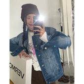 EAL羽迹复古牛仔外套女2025春季 韩系翻领宽松休闲水洗夹克上衣