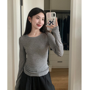 EAL软糯拼接微透T恤女2025春夏楠涛薄款性感修身百搭紧身长袖上衣