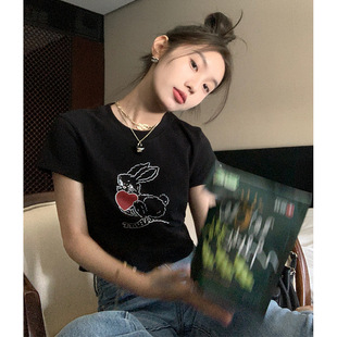 EAL羽迹复古印花夏季韩版短款ins时尚圆领短袖T恤舒适休闲上衣女
