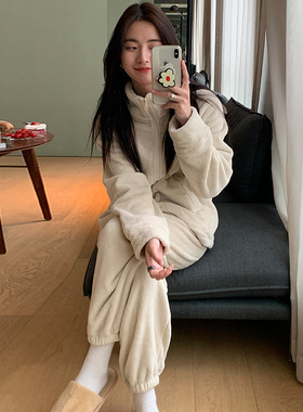 EAL楠涛情侣睡衣女春季珊瑚绒加绒加厚家居服女士休闲可外穿套装