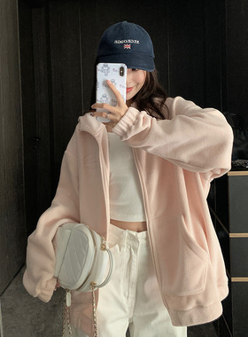 EAL羽迹抓绒衣女2025春冬连帽刺绣保暖摇粒绒卫衣双面绒休闲外套