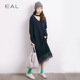 女装 韩版 加长款 EAL羽迹2025春季 针织衫 套头宽松拼接毛衣连衣裙M10
