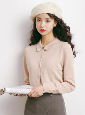 EAL羽迹2025春季韩版女装针织衫女士翻领百搭毛衣开衫外套A659