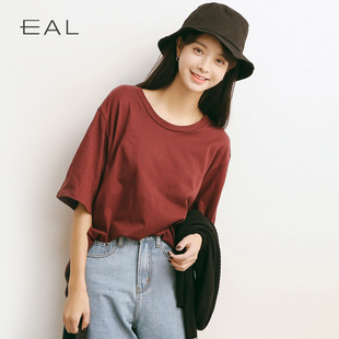 t恤棉女装 宽松纯色女士上衣圆领短袖 M336 韩版 EAL羽迹2025夏季