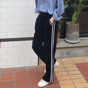 长裤 EAL羽迹2025春季 女休闲裤 直筒裤 K190 女白边松紧腰韩版