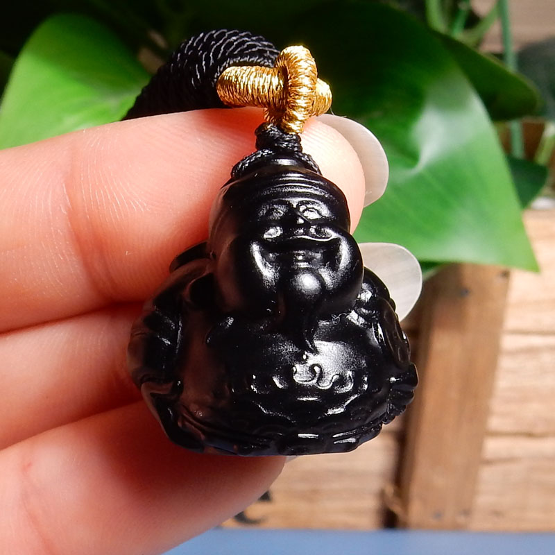 和田玉立体雕刻财神黑羊脂墨玉